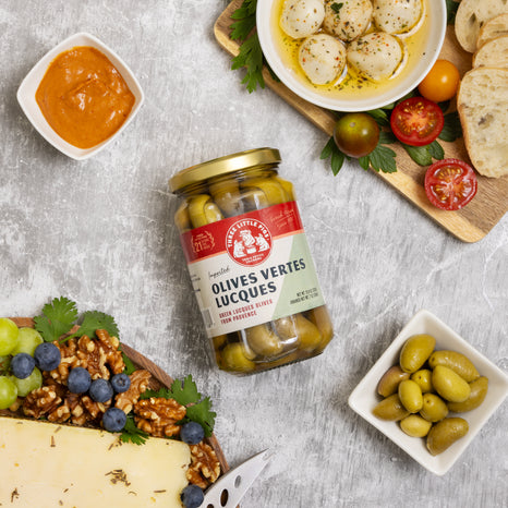 A bottle of Olives Vertes Lucques.