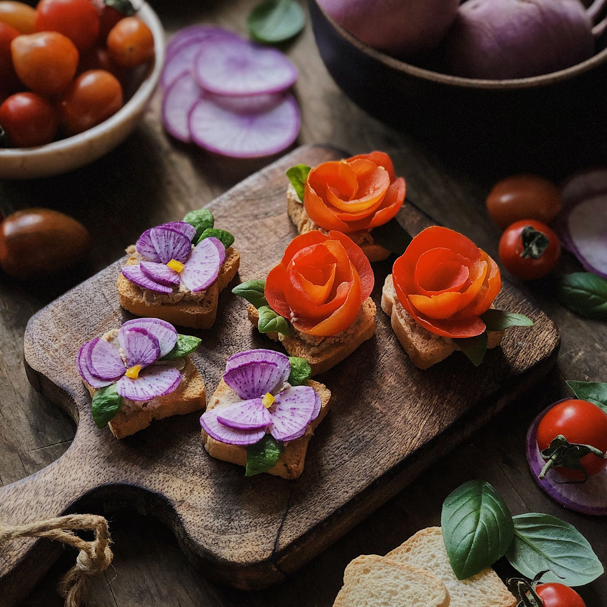 Colorful Mini Toasts How to Make Edible Flower Mini Toasts