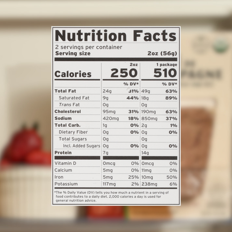 Nutrition facts label on a blurred background
