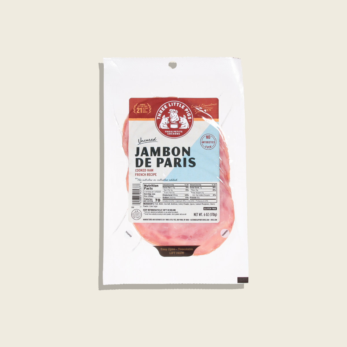 Package of Jambon de Paris with visible branding on a light beige background